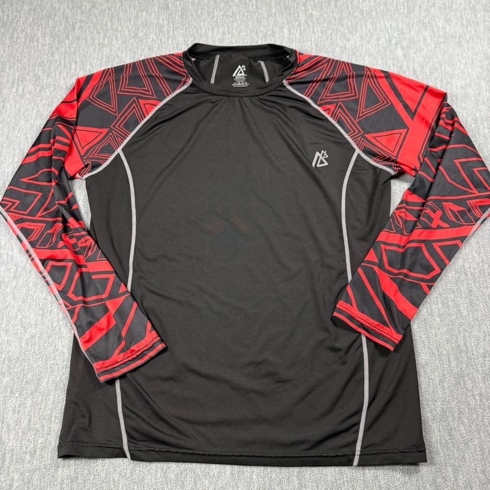 Lifeontrack Shirt Mens 4XL Black Red Geometric Long Sleeve Compression Athletic